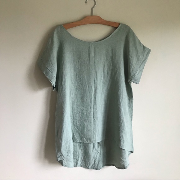 terzo millenio Tops - Terzo Millennio 100% Linen Top High Low Blouse Green Size Large